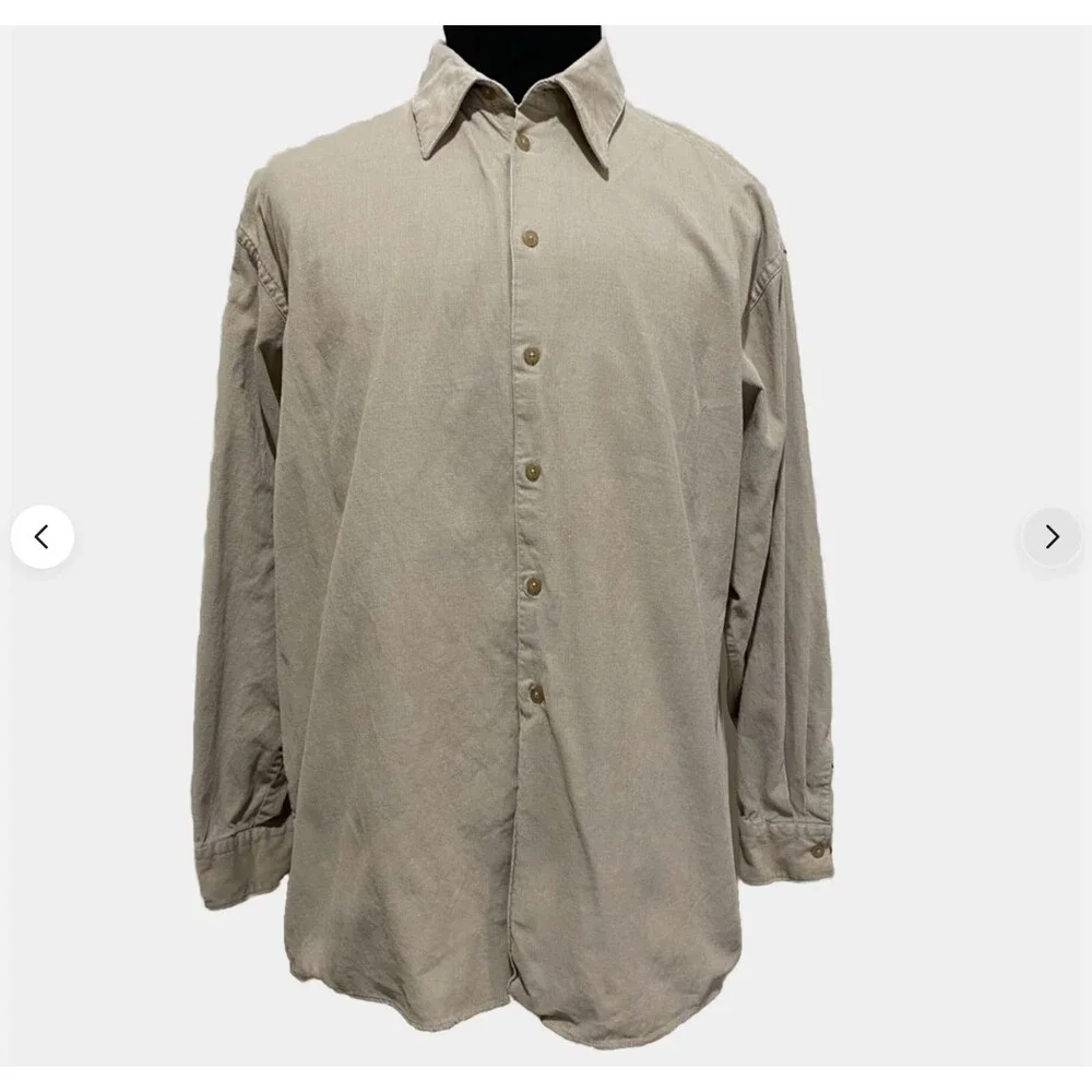 Kenneth Cole Mens XL Beige Corduroy Button Up Shirt Jacket Overshirt Shacket